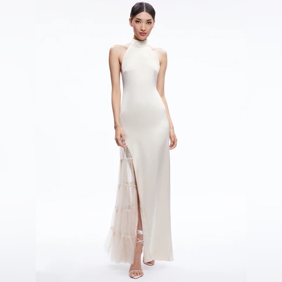 Alice + Olivia - RYN SLIT TULLE PANEL MAXI DRESS - Size 10 - Picture 3 of 9